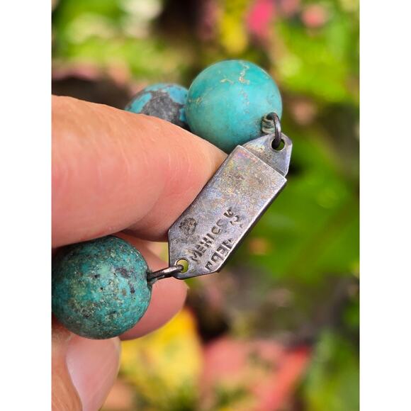 Vintage Mexico 925 Turquoise Beaded Bracelet with Sterling Silver Clasp, 8.5" - Picture 8 of 8